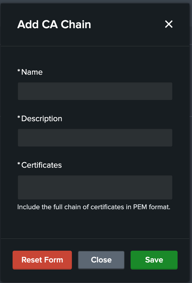 Add CA Chain Form