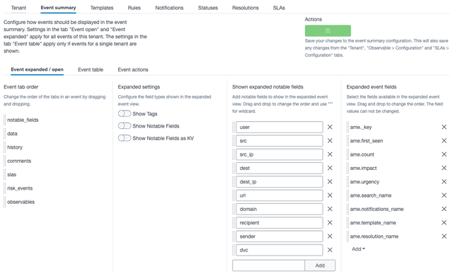 Event Summary Configuration Page