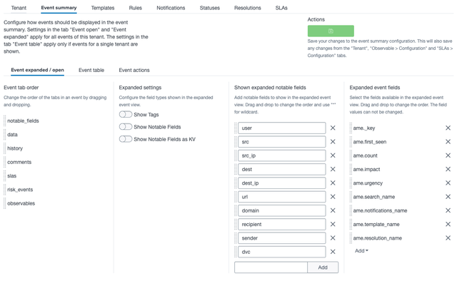 Event Summary Configuration Page