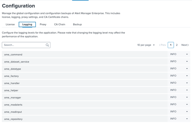 Logging Configuration Tab