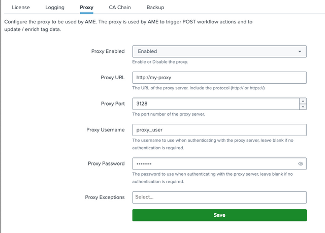 Proxy Settings Tab