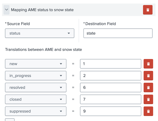 Configuring mapping AME Status to ServiceNow state