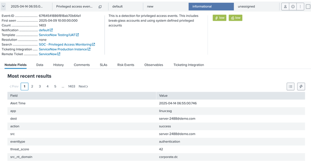 Working with Events linked to ServiceNow