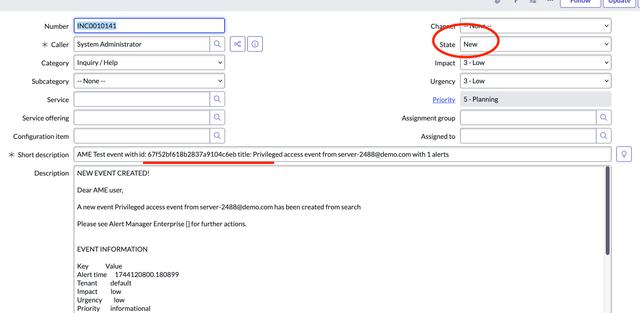 Resulting ServiceNow Incident